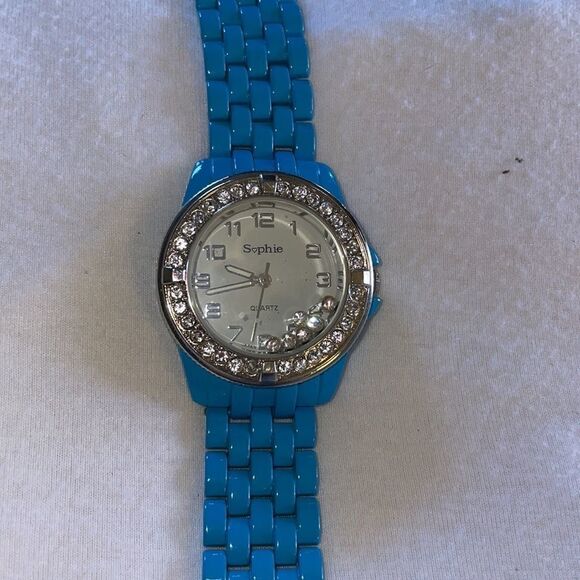 Ladies Sophie Rhinestone Wrist Watch Blue Chain Metal Band Fits Small Wrists - Picture 5 of 5
